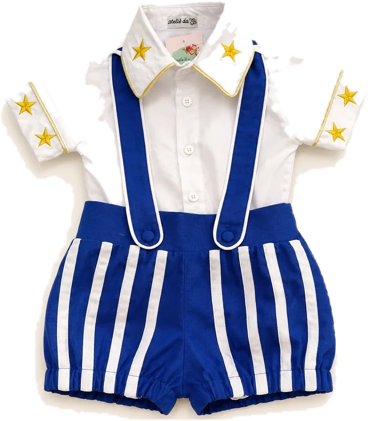 Conjunto Circo completo: camisa, short balonê e suspensório