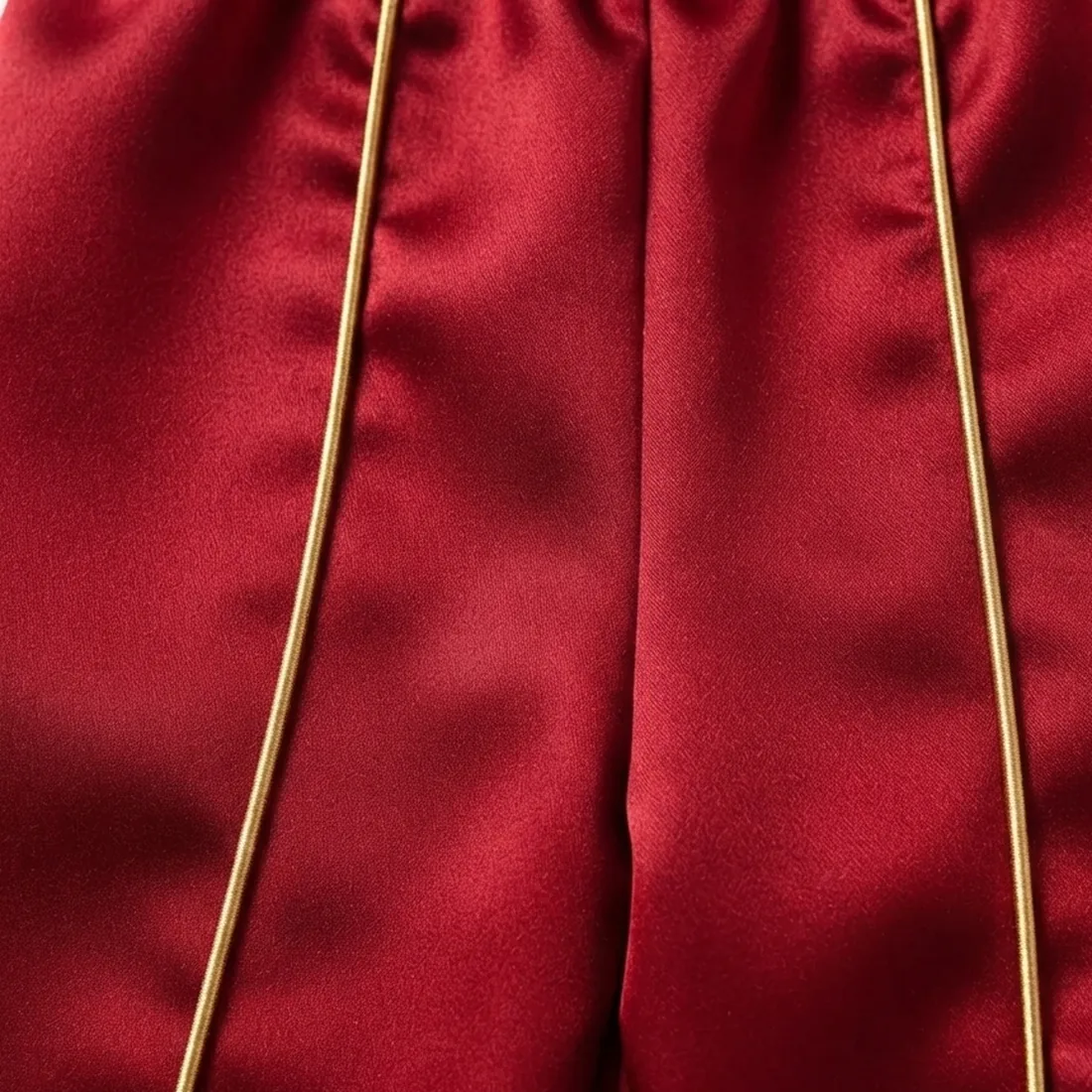 Short de cetim vermelho com vivo dourado